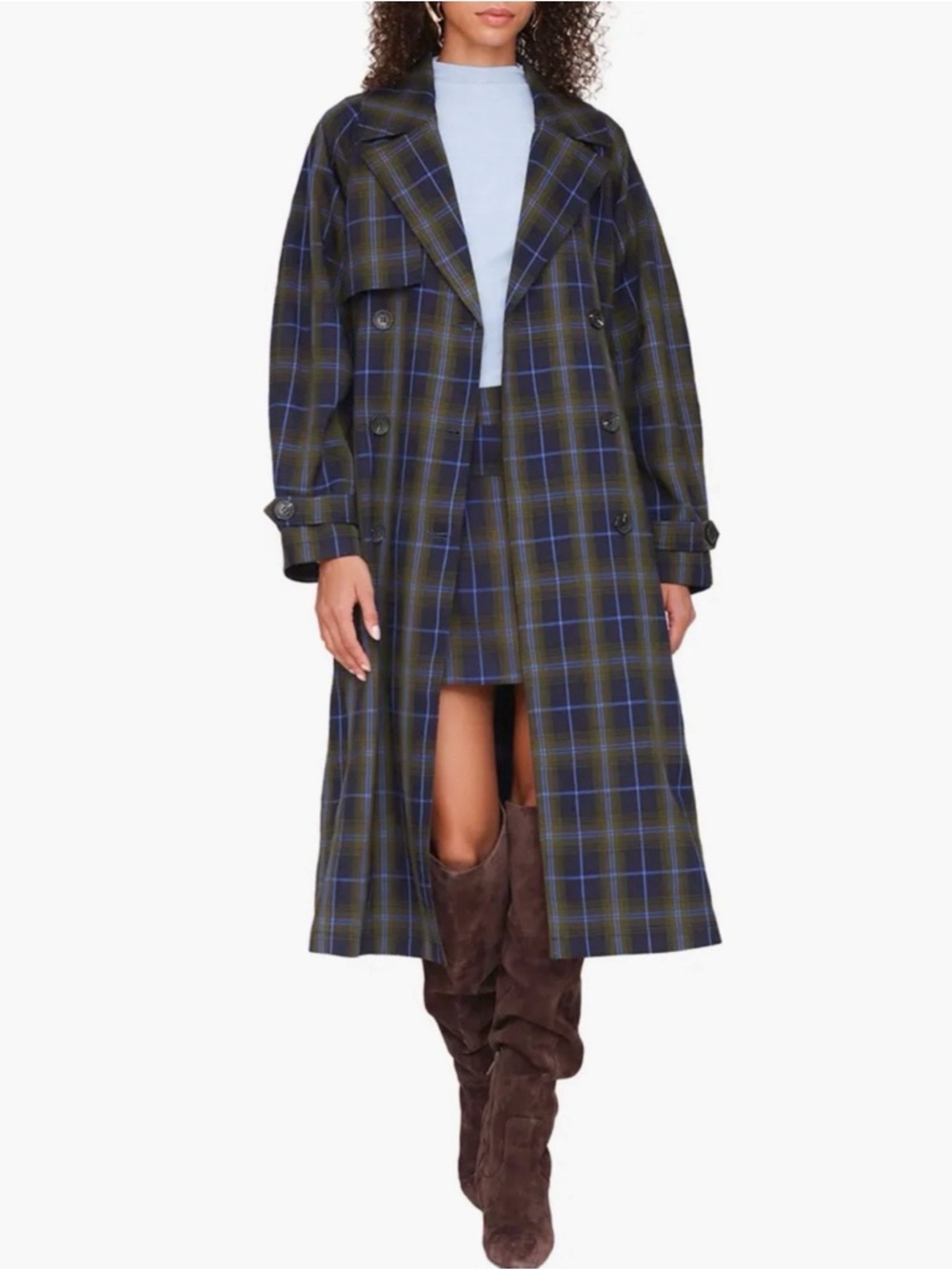 Avec Les Filles Double-Breasted Trench Coat Navy Plaid Large NWT - Picture 16 of 16
